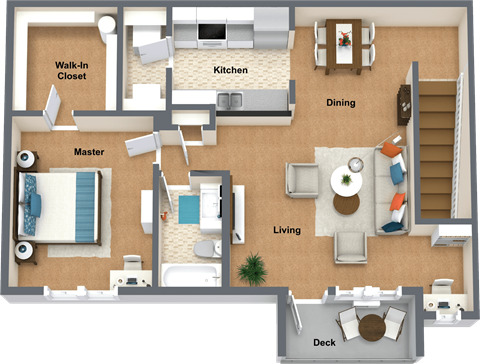 Floor plan for 1 bed, 1 bath, 922 sqft
